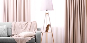 Made-to-measure curtains in a neutral living room