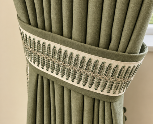 Hand made curtain and tieback