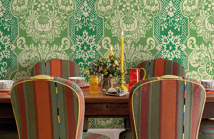 GP & J Baker wallpaper in a dining room interior